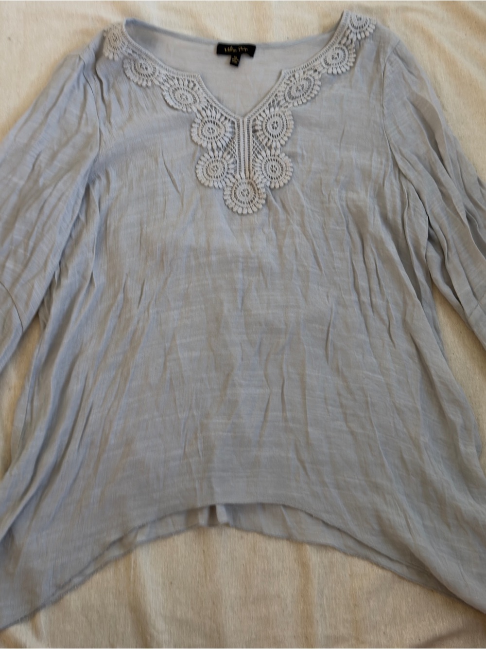 Melissa Paige Light Blue Crochet-Trim V-Neck Blouse
